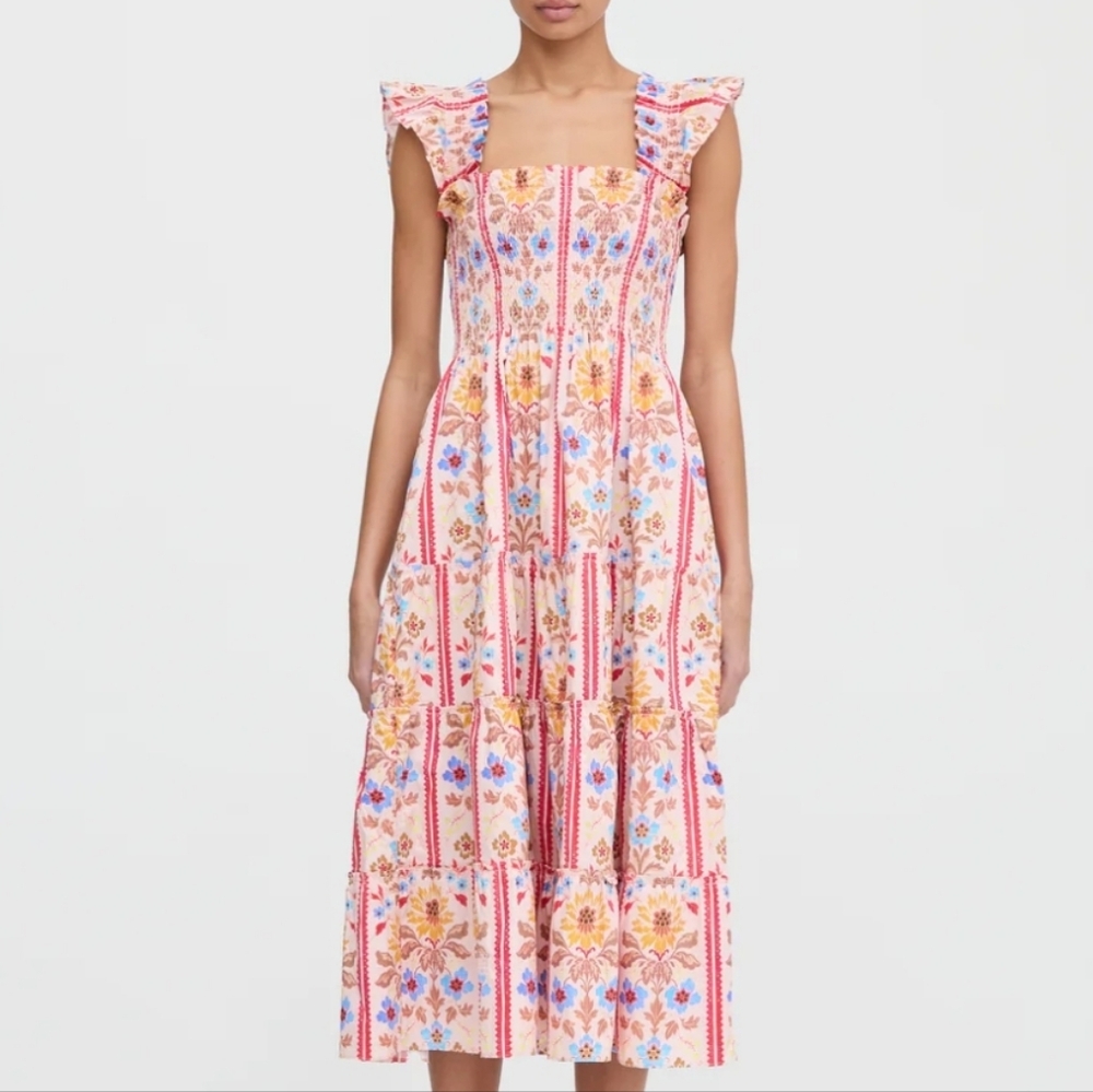 Hill House The Ellie Nap Dress Pink Floral Block Stripe Size Large